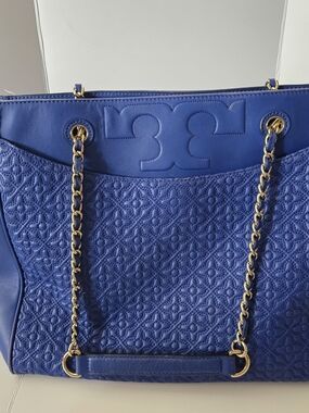 Tory Burch Royal Blue Quilted Leather Chain-Handle Tote